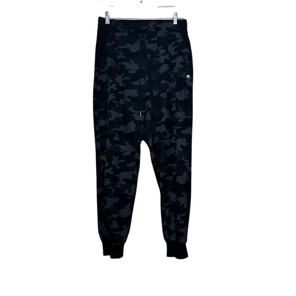Apana Pants - Apana Women's Camo Jogger Pants Size M Black Gray Drawstring Zip Pocket